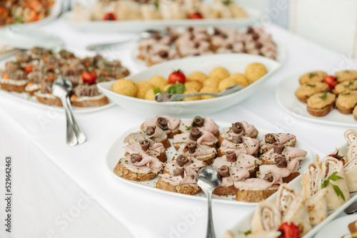 Delicious appetizers at a dinner party or wedding reception