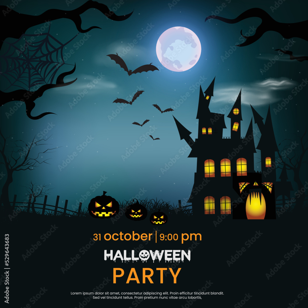 Happy Halloween sale banner and party invitation background illustration 