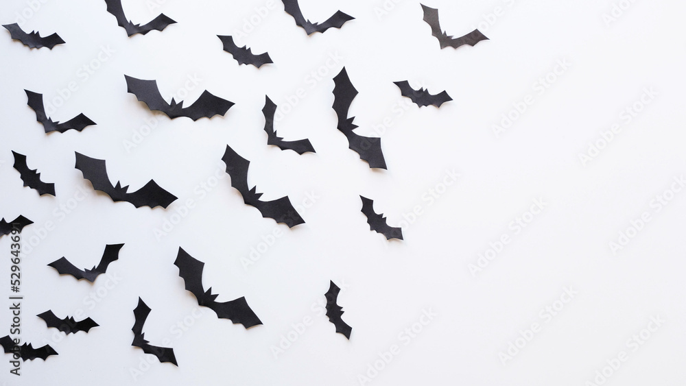 Background for Halloween with black bats and place for text