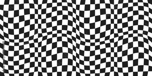 Checkerboard wavy pattern. Seamless vector simple pattern of black and white wavy and curved cells.