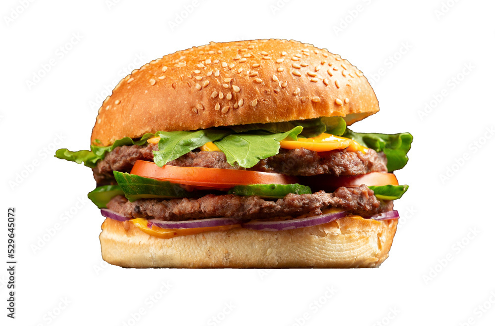 Perfect hamburger classic burger american cheeseburger with cheese. Transparent. Perfect hamburger classic burger american cheeseburger with cheese. Transparent.