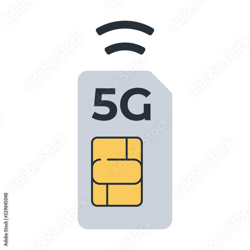 5G SIM card icon. A new generation cellular communication chip.