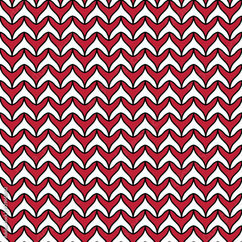 Vector seamless symmetric retro stylish pattern to a set for backdrop, wrapping paper, fabric, greeting card and invitation card with often repeating decorative black-outlined red heart elements