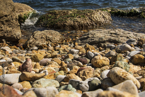 a stone shore by the sea