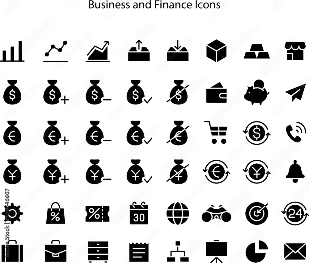 finance icon set flat web isolated on white background - SEO and development, creative process, business and finance, office and business, security and protection, shopping and commerce.