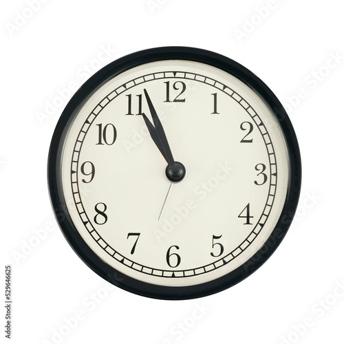 Classical round wall clock with white face isolated on a transparent background background.