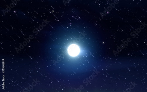 bright moon on dark starry sky light flare galaxy banner