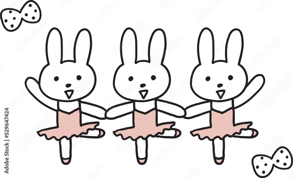 手を繋いでバレエを踊るウサギたち 手を繋いでバレエを踊るウサギたち