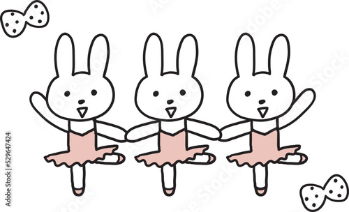 手を繋いでバレエを踊るウサギたち