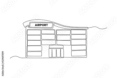 Continuous one line drawing airport building. Building and office concept. Single line draw design vector graphic illustration.