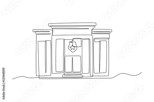 Continuous one line drawing police office. Building and office concept. Single line draw design vector graphic illustration.