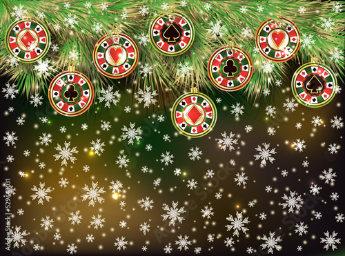 Happy New year. Christmas Casino background with poker chip, vector illustration