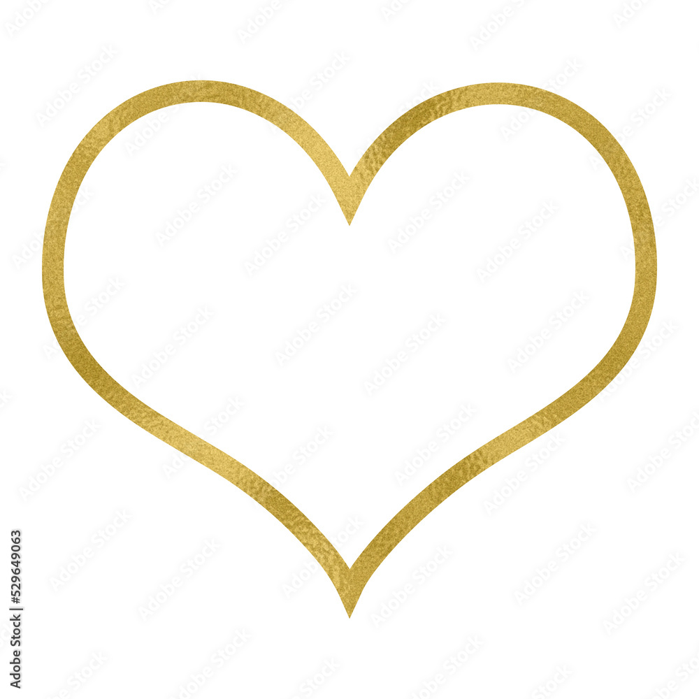 Golden heart frame, outline gold border. Isolated png illustration ...