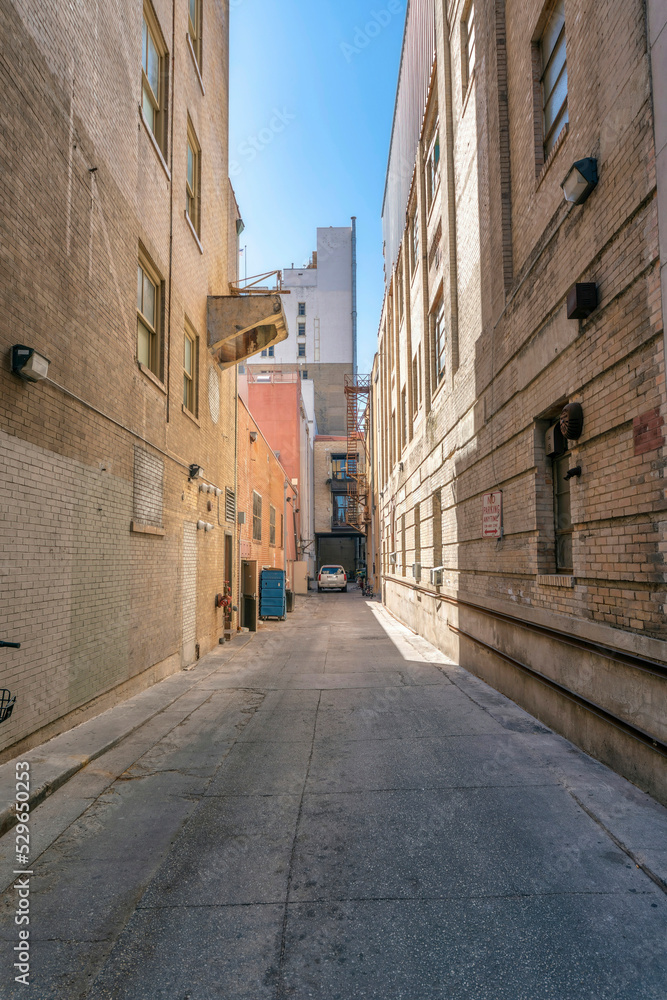 View from the back alley of residential buildings in San Antonio Texas