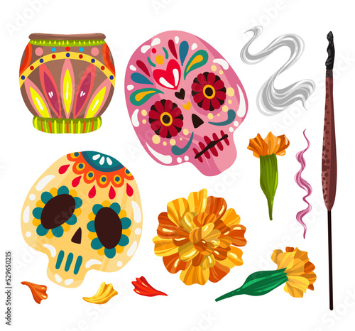 Vector illustration. Mexican holiday. Die de los muertos. The day of the Dead   festival  print on t-shirt  banner and card