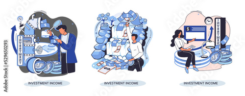 Investment, saving money and finance growth business concept metaphor. Analyzes charts and indicators of income growth. Investment income from securities and other non-commercial investments dividends