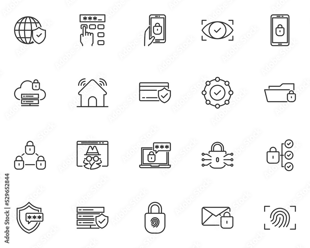 Fototapeta premium set of security icons. cyber security, protect, safety