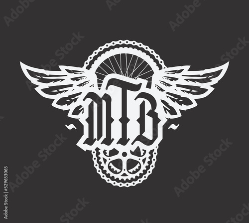 MTB abbreviation and wings. Mountain bike logo, emblem a dark background. Vector illustration.