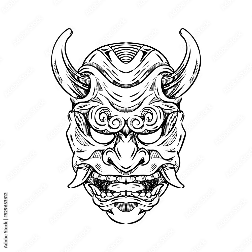 Fototapeta premium Japanese traditional oni mask sketch
