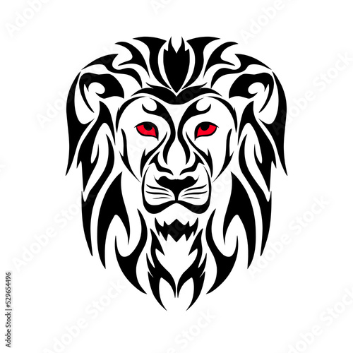 Illustration vector graphics of tribal tattoo head face lion with red eyes