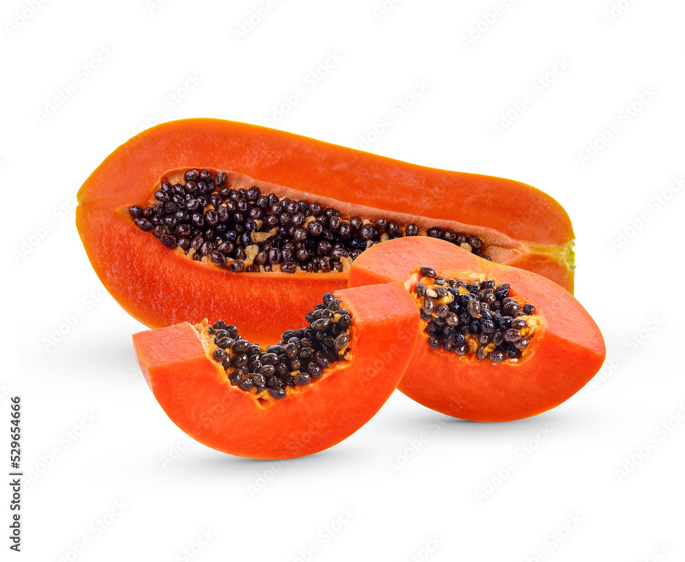 ripe papaya sliced isolated on transparent background (.PNG)