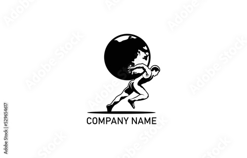 Gym Logo Template. Atlas Titan Holding Globe in on shoulder with white back ground - Vector Illustration
