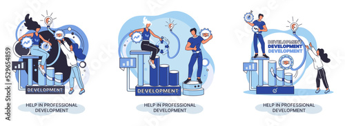 Help in professional development metaphor. Qualified employee training program. Refresher course. Human resource management organization. Business education workshop. School personality growth in team