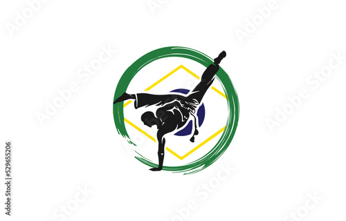 Kung fu, Karate jump kick logo with circle.