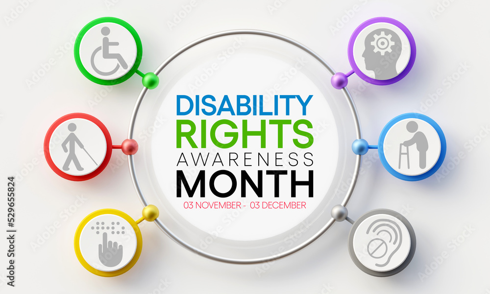 Disability Rights awareness month is observed every year from November 3 to December 3. 3D Rendering Disability Rights awareness month is observed every year from November 3 to December 3. 3D Rendering