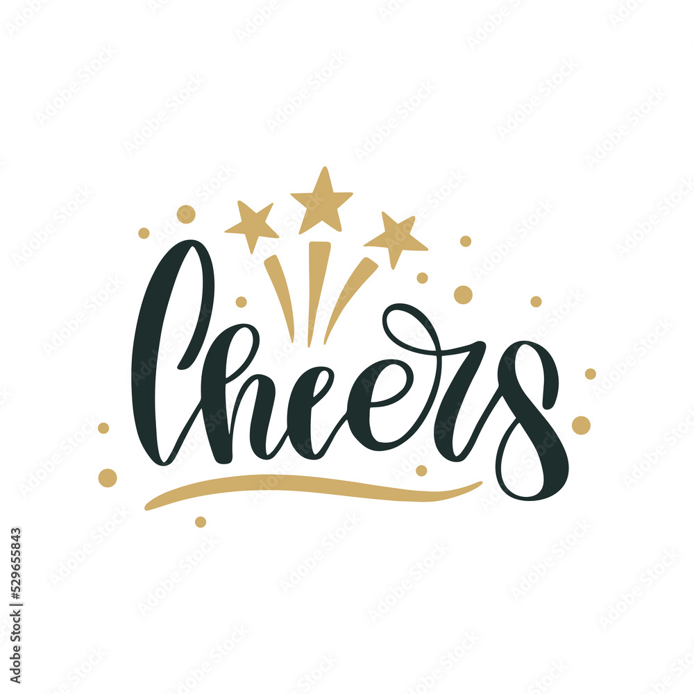 Fototapeta premium Cheers. Merry Christmas and Happy New Year lettering. Winter holiday greeting card, xmas quotes and phrases illustration set. Typography collection for banners, postcard, greeting cards, gifts