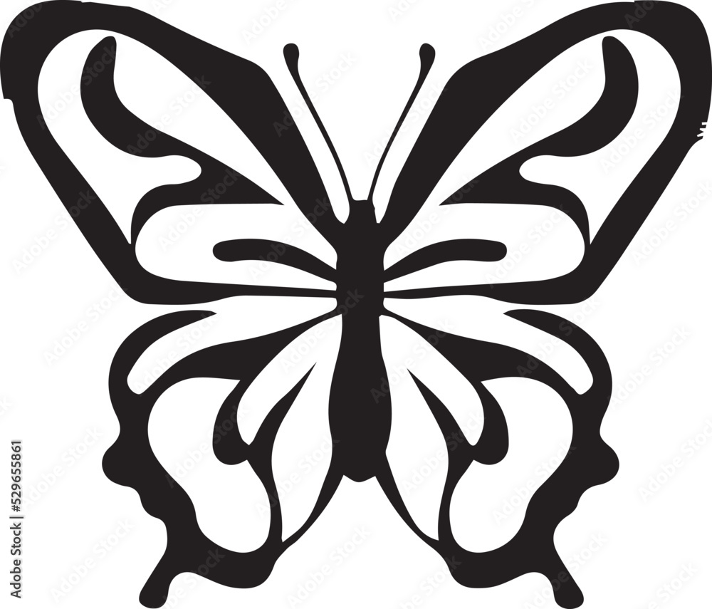 bella silueta de una mariposa aislada en fondo blanco (vector) - obrazy, fototapety, plakaty 