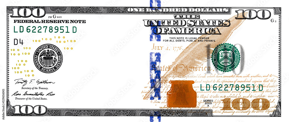 U.S. 100 dollar border with empty middle area