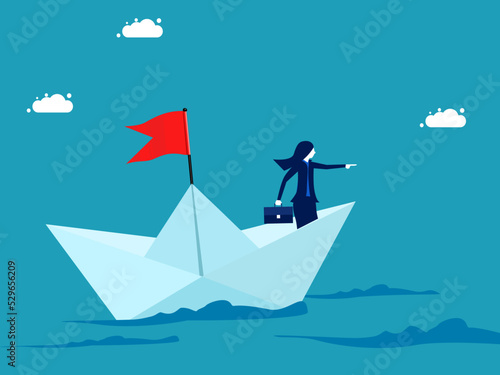 Challenging ideas. Captain of the sea survival cruise businesswoman vector illustration
