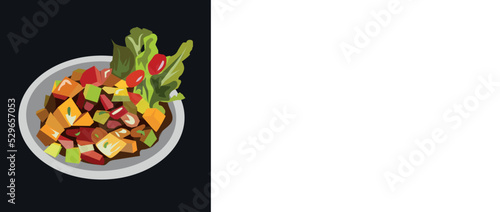 illustration vector mixed fruit salad put on a plate black background