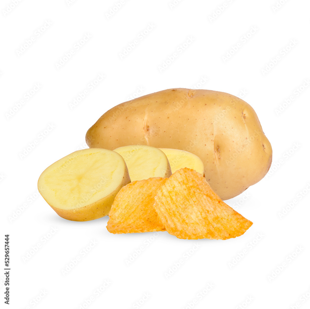 Potatoes and potato chips isolated on transparent background (.PNG)