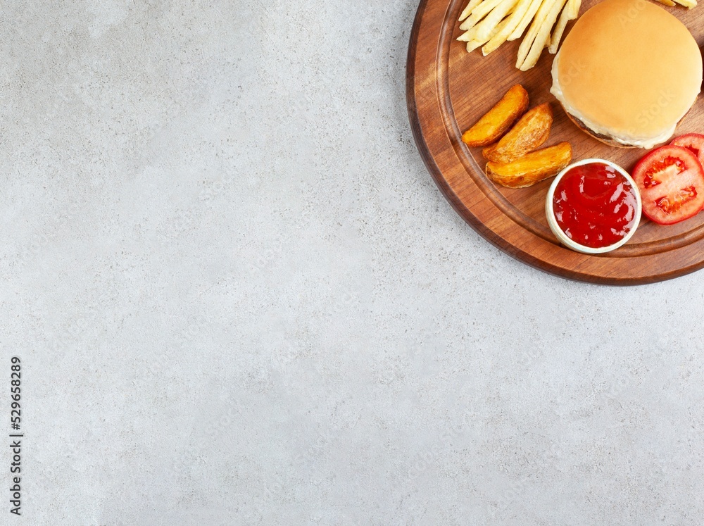 burger tomato on gray background burger tomato on gray background