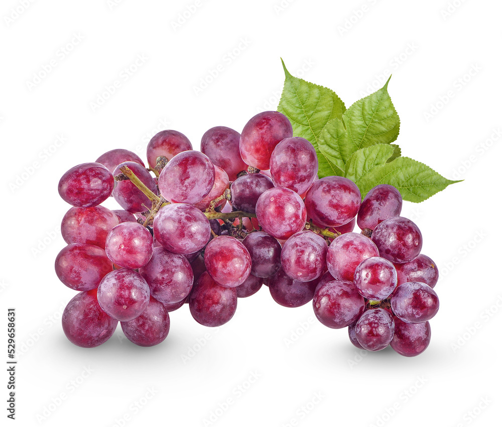 Red grape with leaves isolated on transparent background (.PNG)