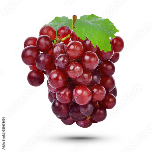 Fresh red grape with leaves isolated on transparent background (.PNG)