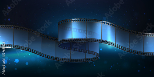 Online cinema concept. Movie reel tape flowing. Film-strip cinematograph concept.