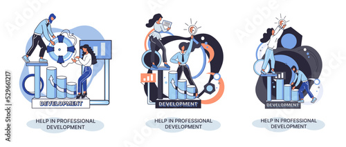 Help in professional development metaphor. Qualified employee training program. Refresher course. Human resource management organization. Business education workshop. School personality growth in team