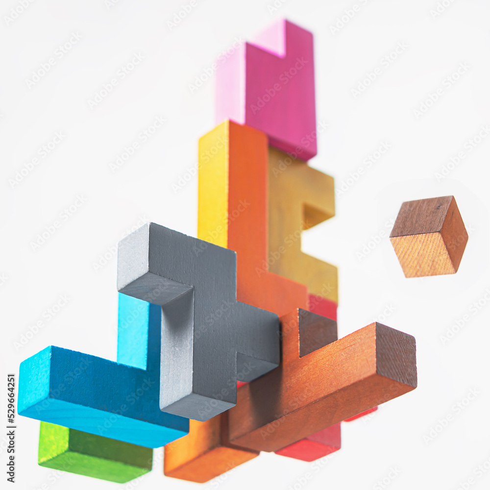 Abstract construction from wooden blocks. The concept of logical thinking.. Abstract construction from wooden blocks. The concept of logical thinking..