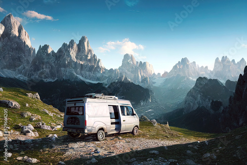 Tablou canvas Old Van Life in Mountains Dolomiti di Brenta, Italy