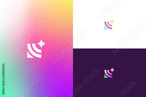 Box and 4 Point Star Abstract Mobile App Icon Logo with Gradient Colorful. Business Company Simple Minimalist Branding.