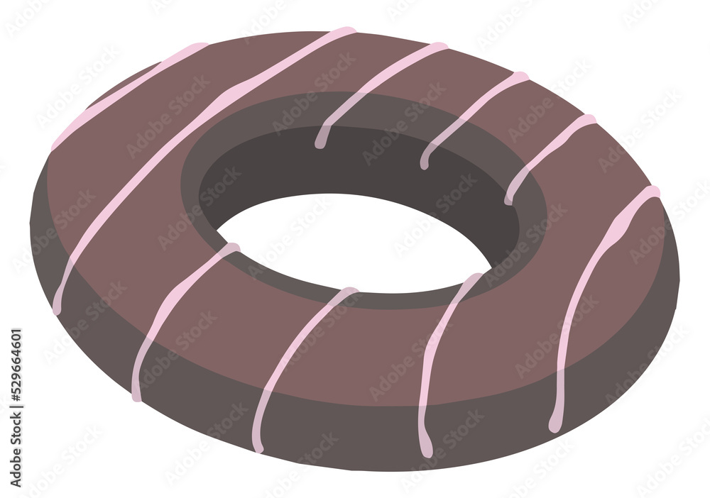 Chocolate glazed sweet donut with pink strawberry cream lines Chocolate glazed sweet donut with pink strawberry cream lines