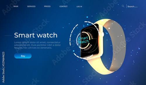 Smart watches. Vector realistic illustration with a futuristic style. Smart watches fitness tracker health care device. Medicine app business concept. 