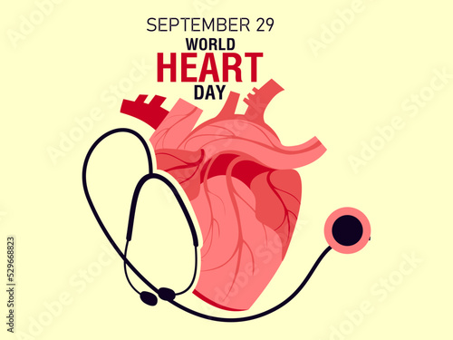 World heart day social media banner vector. Stethoscope and heart vector