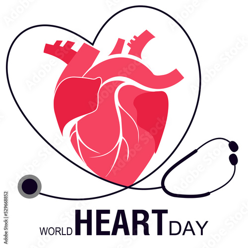 Poster Or Banner For World Heart Day Background. World heart day social media banner vector. Stethoscope and heart vector