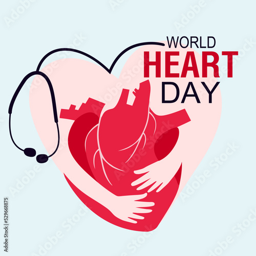 Vector illustration World Heart Day Background.  Hand drawing and single line style in heart shape and heartbeat, Poster's campaign of World heart day in vector design.