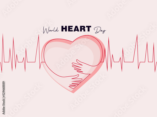 world heart day drawing in line, Hand drawing and single line style in heart shape and heartbeat, Poster's campaign of World heart day in vector design.