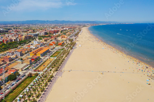 Aerial view Valencia  Malvarrosa beach Spain photo